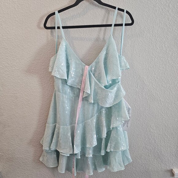 NEW | Mac Duggal 10569 Spaghetti Strap Ruffle Tiered Mint Green Mini Size 8 - Picture 4 of 10